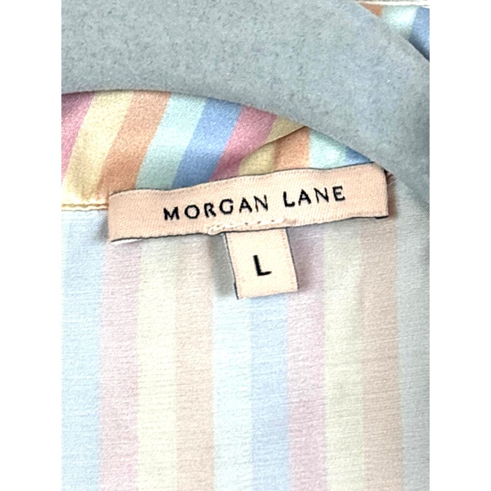 Morgan Lane Womens L Sherbert Striped Silk Jillian Button Up Night Shirt PJ's - Picture 5 of 7